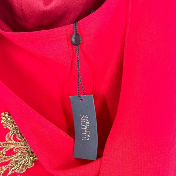 NWT Marchesa Notte Red One-Shoulder Embellished Stretch Crepe Gown - Picture 12 of 16
